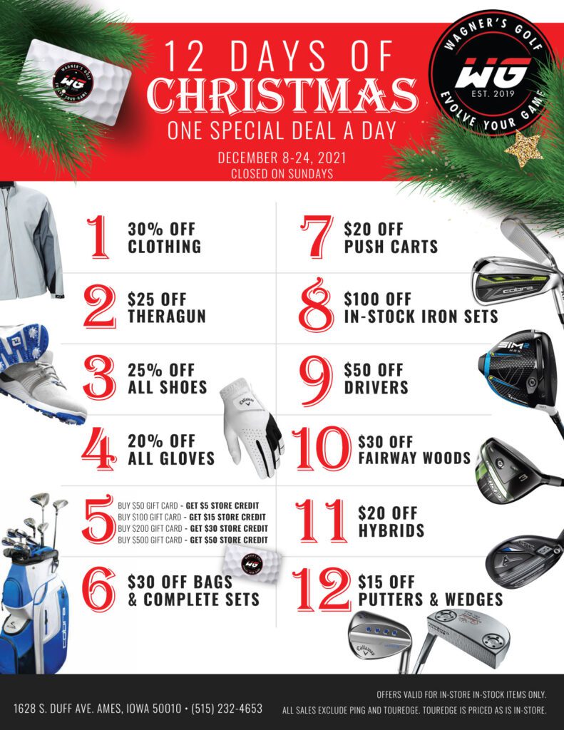12 days of Christmas ad. One special deal a day, December 8-24 2021